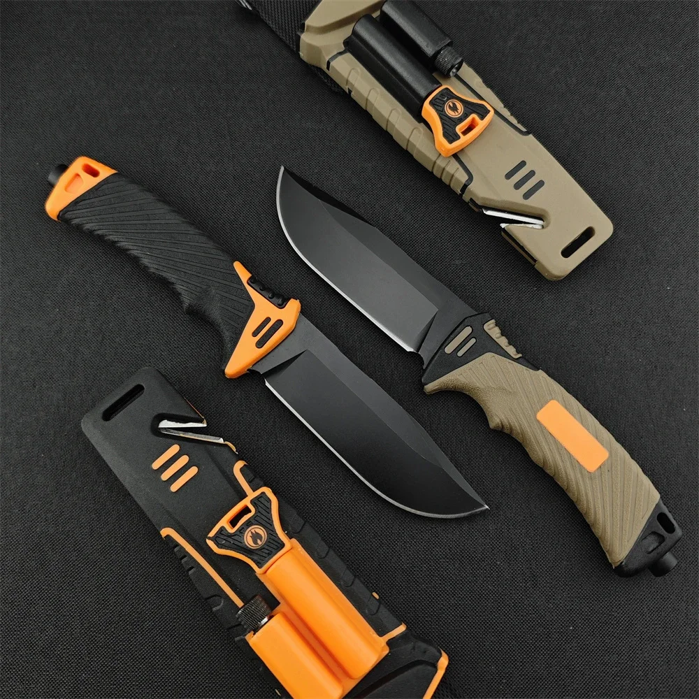 GB Survival Fixed Blade Knives with Flashlight 8Cr13Mov Blade Rubber Plastic Handle Adventure Hunting Combat Gear for Men