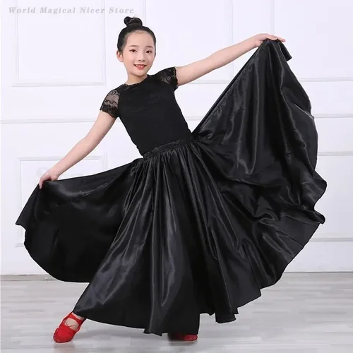 Falda larga de 360 grados para niños y adultos, vestido de bailarina, faldas largas gitanas para danza del vientre, traje de actuación de baile de Tango Flamenco latino