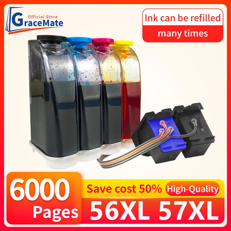 56 57XL Ink Cartridge Supply System Replacement for Hp56 HP57 Ciss Ink Tank Kit for PSC 4200 1110 1205 1210 1215 1219 1315 1340