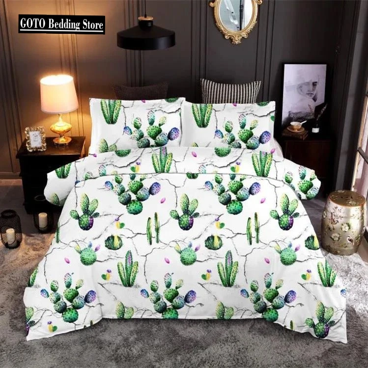 

Reactive Printing Plant Cactus Home Textile Bedding Set Microfiber Fabric Duvet Cover Pillowcases Bedroom Comforter Set new