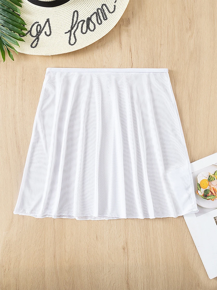 Women Swim Skirt Solid Color High Waist A-line Mini Skirt Casual Swimsuit Bottoms for Beach Pool