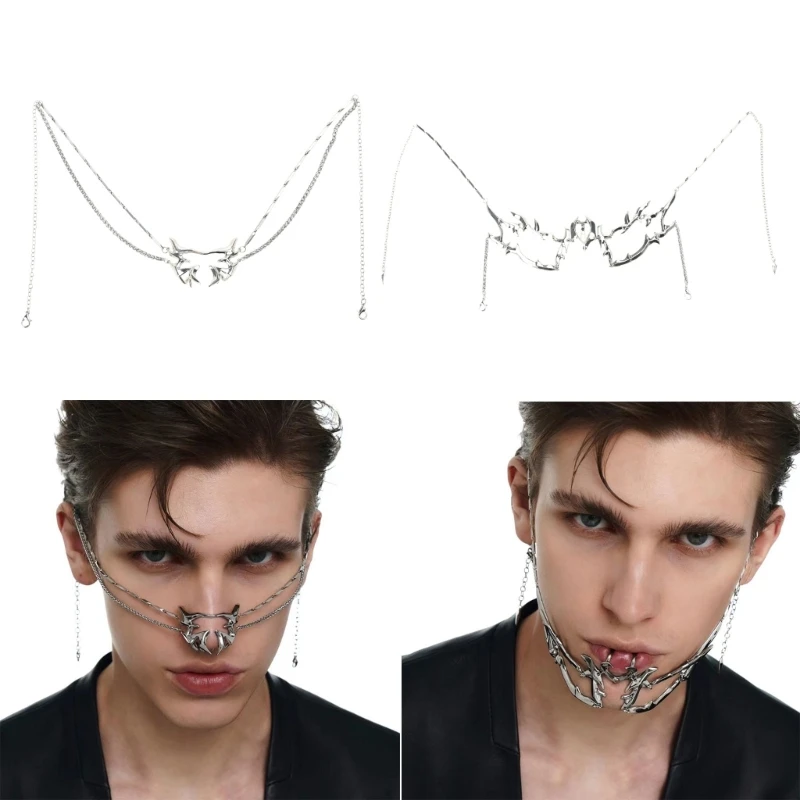 Mechanisch halfmasker Onregelmatige metalen gezichtsaccessoire Halloween Cosplay gezichtsketting