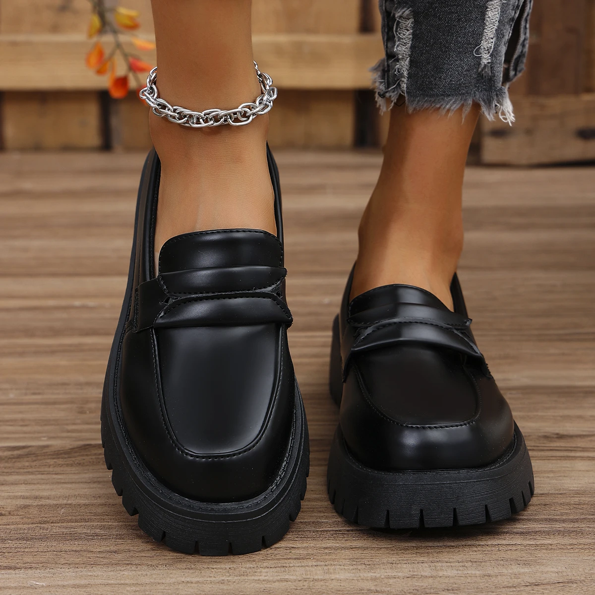 Rimocy Solid Color Platform Loafers Shoes for Women 2025 Spring New Black Pu Leather Flats Woman Comfortable Slip On Boat Shoes