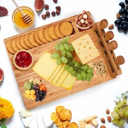 Reusable Bamboo Cheese Board Stainless Steel Knives Set for Bamboo Charcuterie Boards Tray For Kitchen Cooking Family Party Gift