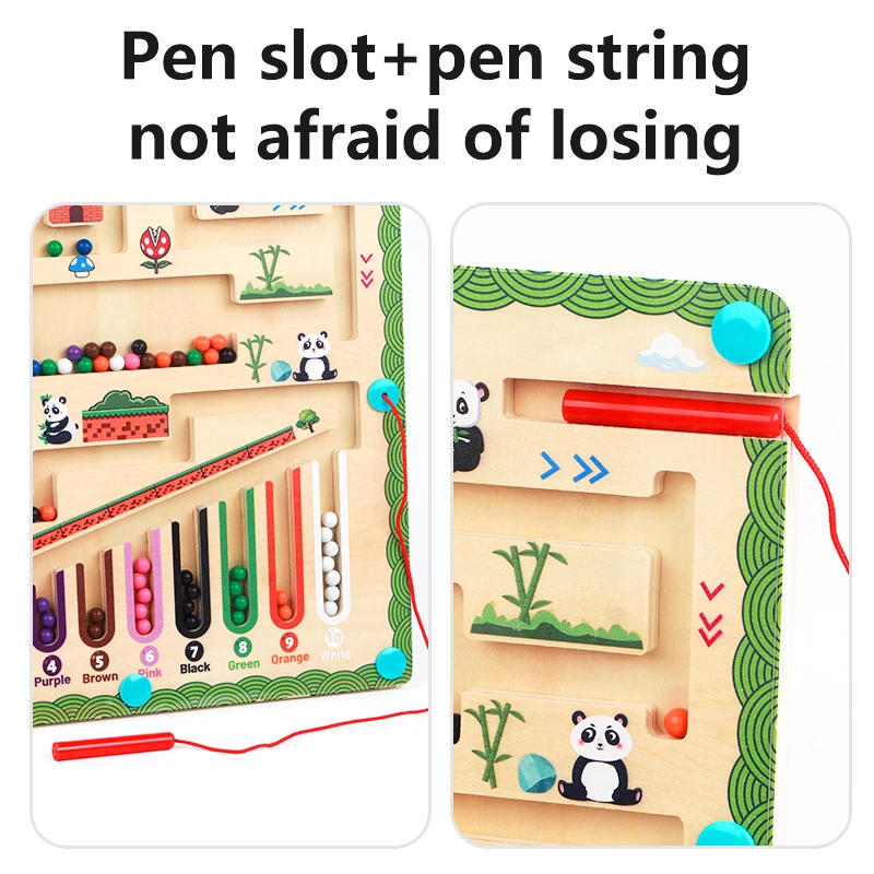 Wooden Panda Magnetic Bead Maze - Multifunctional Logic Puzzle Toy Children's Color Sorting And Fine Motor Skill Development