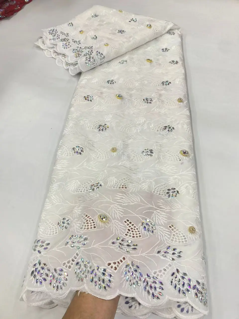 

2025 High-Quality Africa Nigerian Sequins Cotton Embroidery Lace Fabric Tulle for Wedding Party Dress Chiffon 5Yards JL529