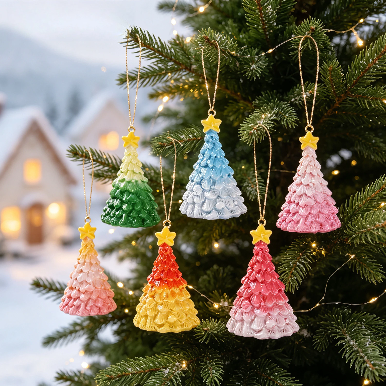 100pcs Wholesale Christmas Tree 3D Resin DIY Pendant  Jewelry Keychain Accessories Mini Desktop Ornament Dollhouse Decor