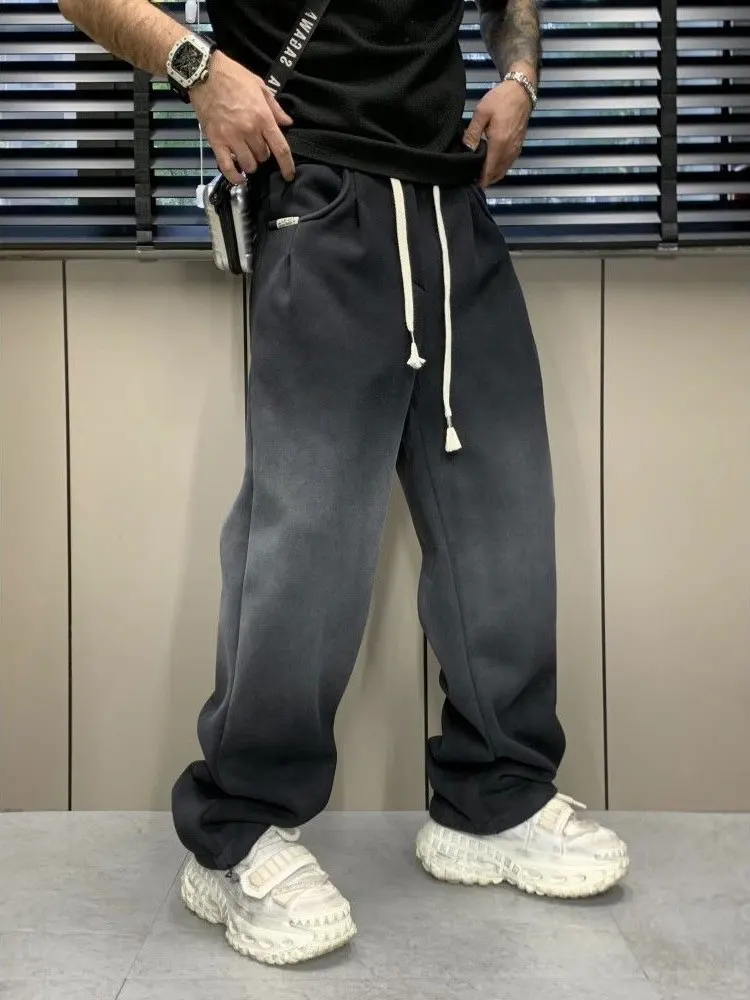 

Washed Vintage Baggy Pants Men Sport Casual Straight Sweatpants Male Elastic waist Y2k Wide leg Oversize Trousers