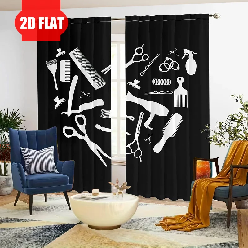 Modern Salon Tools Curtain Black Background Bathroom Decor Aesthetic Shower Curtain for Home Interior Design