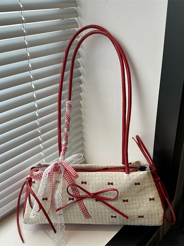 Cute  Knot Underarm Bag Women's Fashionable Polka Dot Simple Shoulder Handbag Trendy Single Shoulder Handbag