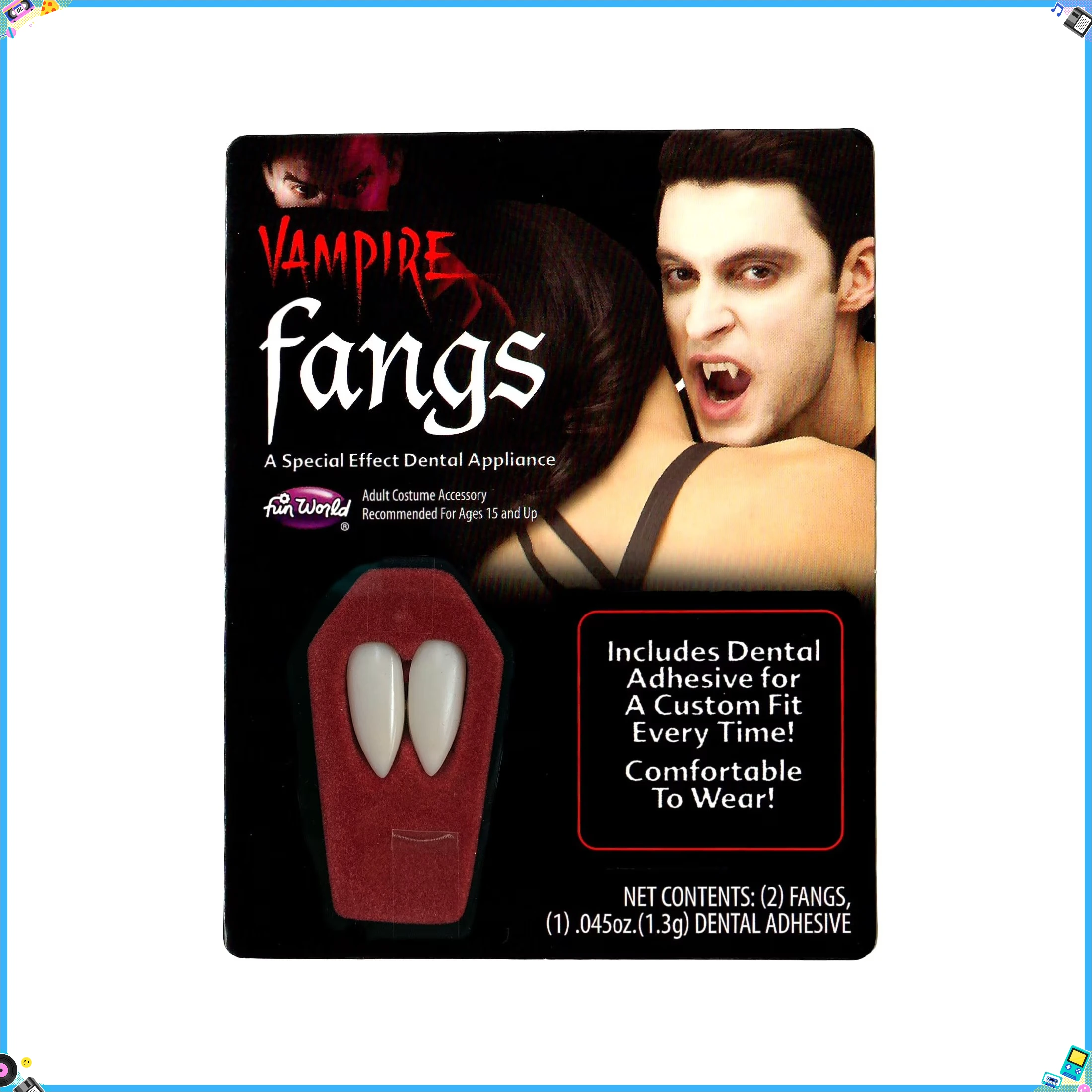 

Vampire Halloween costume accessory, false upper teeth with two realistic fangs
