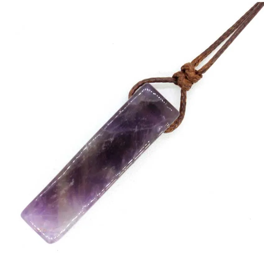 Crystal Cuboid Pendant Natural Amethyst Lapis Lazuli Green Aventurine Quartz Stone Pendant Adjustable Rope Chain Women Necklace