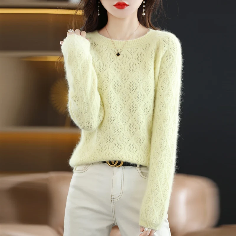 Autumn and Winter 2022 New Women\'s Sweater 100% Mink Cashmere O-Neck Knitted Pullover Korean Fashion Soft Women\'s Top