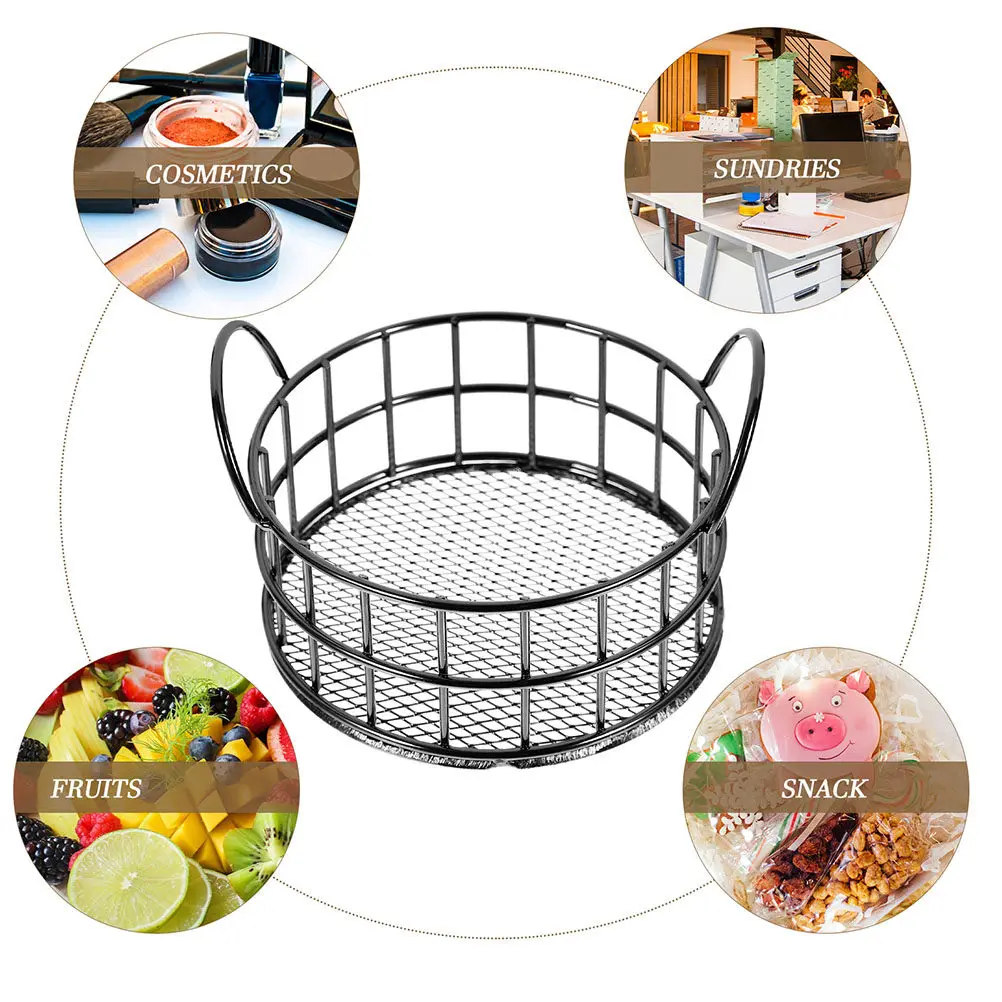 2Pcs Cat Ear Design Metal Storage Basket Iron Desktop Organizer Basket for Sundries Pens Chopsticks Snacks Makeup Fruit Home
