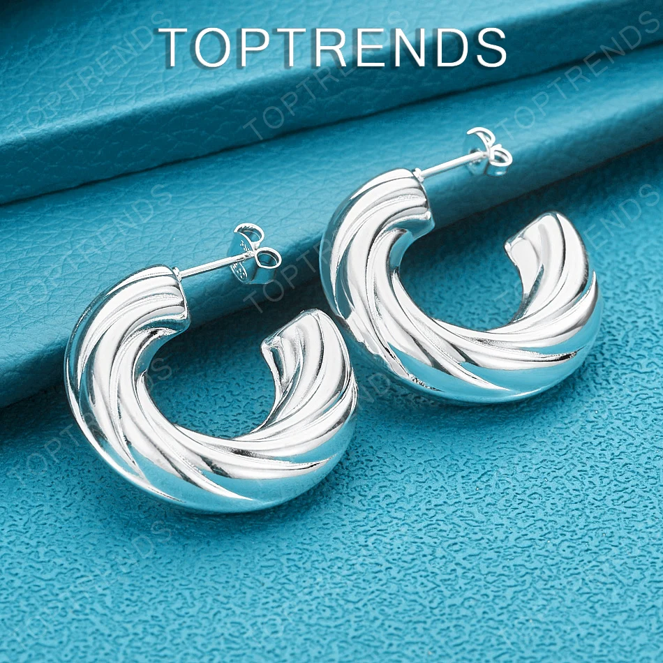 Elegant 925 Sterling Silver Twisted C-Shaped Stud Earrings Vintage Fashion Jewelry Women Birthday Christmas Party Accessories
