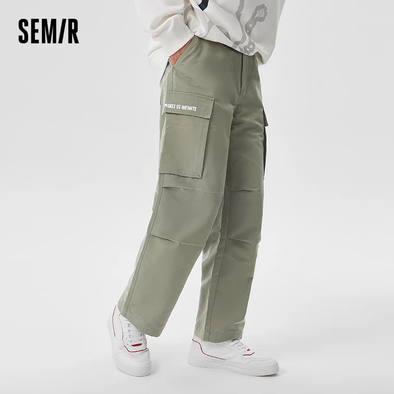 Calça casual reta semi solta masculina, roupa de trabalho nova, moda de rua alta, primavera e outono 2022