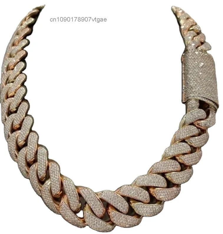 Sterling 925 Silver Men's VVS1 Moissanite Diamonds Studded Cuban Chain Moissanite Diamond Jewelry Cuban Chain.