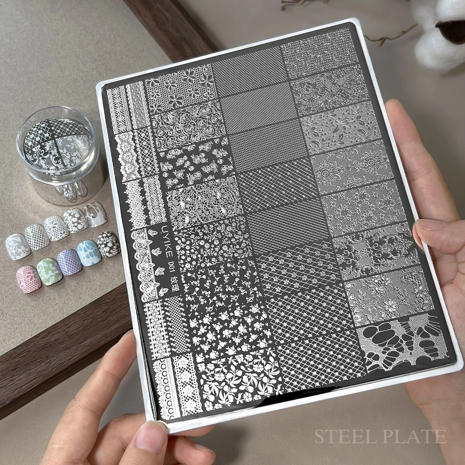 Large Nail Art Stamping Plate, Lace Floral Flower Pattern Image Plate, Stainless Steel Manicure Transfer Tool for DIY Nails