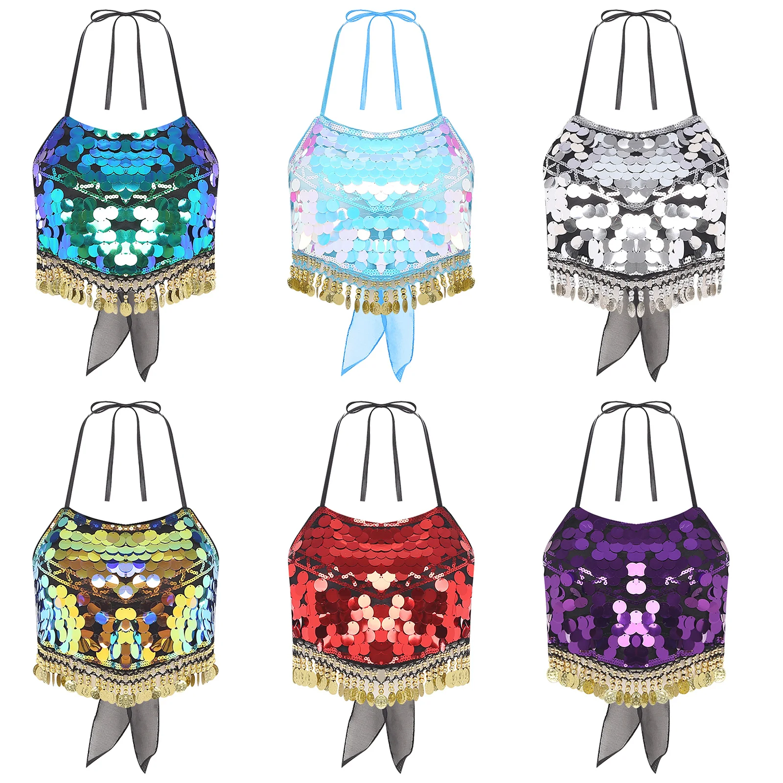 إمرأة ملابس رقص البطن الرسن عارية الذراعين سباركلي الترتر هامش الدانتيل متابعة الصدرية الأعلى غنائية الجمباز المحاصيل القمم ملابس الرقص الشرقي #5