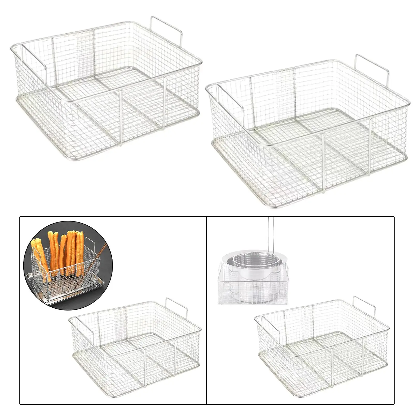 

Square Frying Drain Basket Deep Frying Basket Thickened Fried Dough Stick Basket Cooking Strainer Basket for Home Dining Room