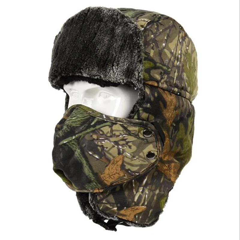 Chapéu de caça ao inverno masculino e feminino, camuflagem biônica, boné de caminhada, ao ar livre, térmico, quente, orelha Ushanka, chapéu militar