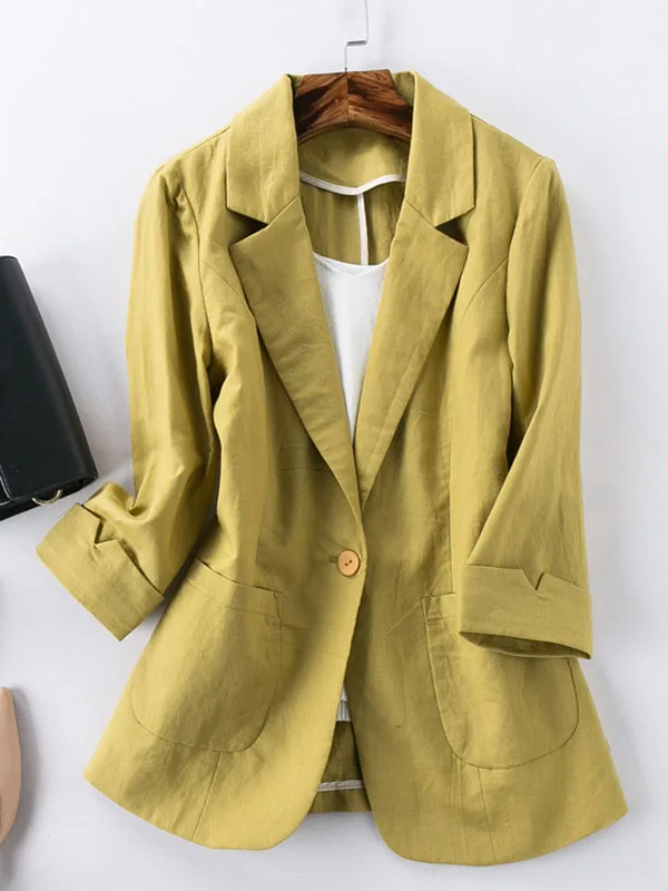 المرأة القطن الكتان ort Svel Jaet الربيع الصيف رقيقة Faion سليم صالح زر كيت لون نقي Busin عارضة أعلى #5