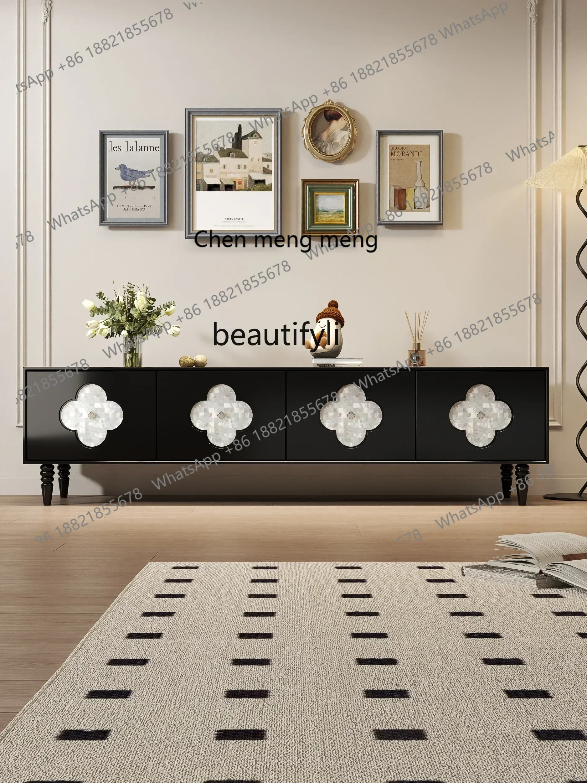American TV Cabinet Light Luxury Living Room Home Entrance Cabinet Solid Wood Shell Vintage Country Locker