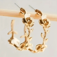 Exquisite Earrings for Women Flower Gold Color Metal Inlaid Dangle Earrings Jewelry Trendy Female Gift