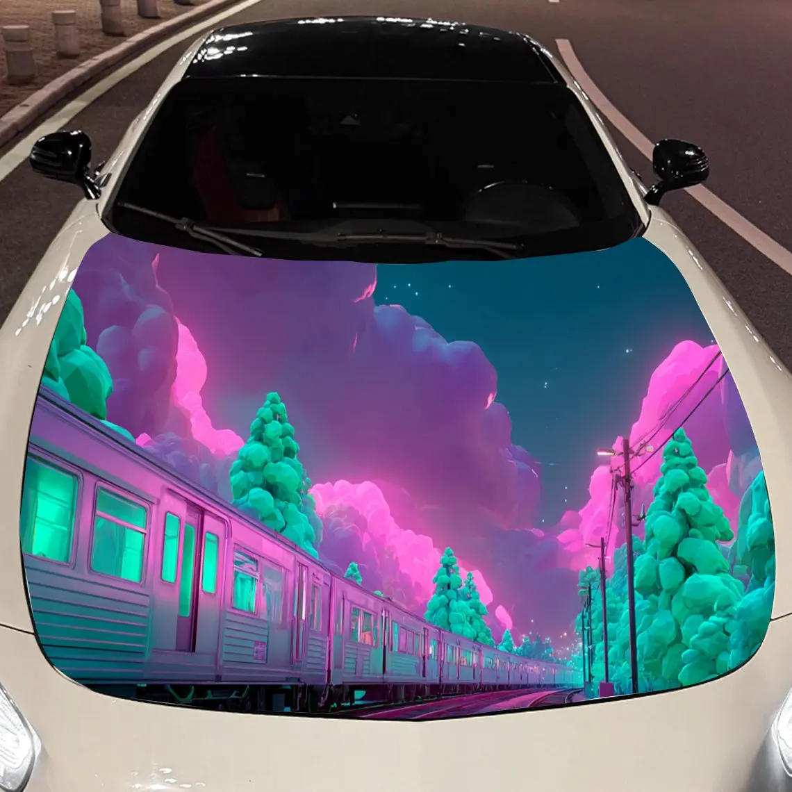 

Vibrant Neon Train Car Hood Stickers - Self-Adhesive, Waterproof and Durable Vinyl Wrap, Decorate And Protect Your Car, Fit For
