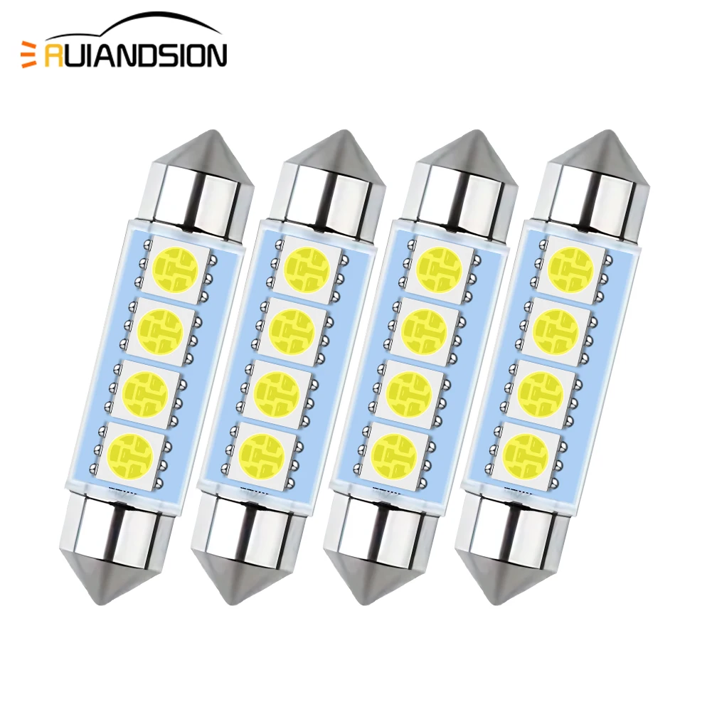 

Ruiandsion New 44MM Festoon LED C5W C10W Base For Car Dome Reading Indicator Map 12V Roof Ceiling Replacement Halogen Bulbs 4Pcs