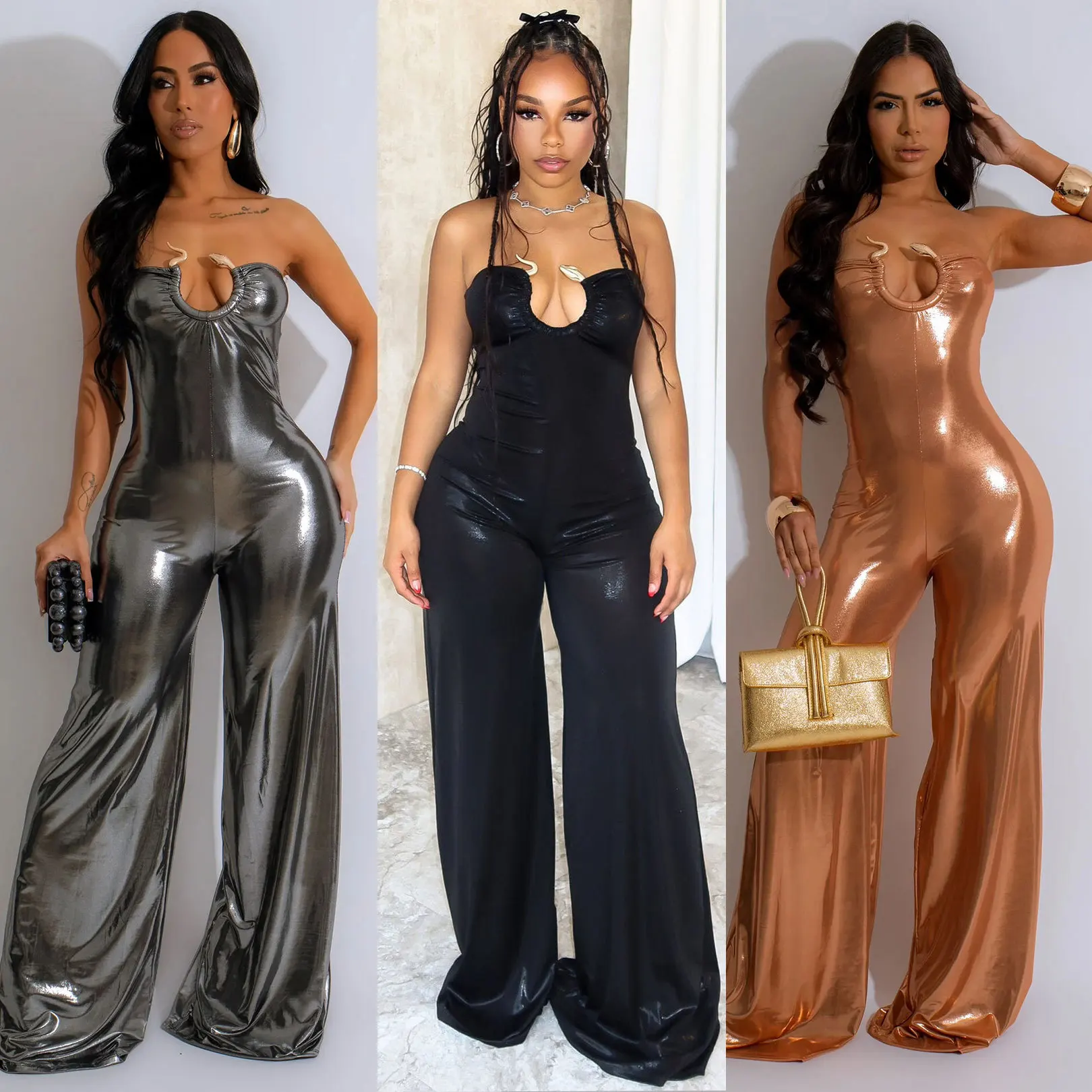 Sexy Hollow Out Jumpsuits 2024 Summer Clothes Women Bodysuit Elegant Luxury Bodycon One Piece Flare Wide Leg Pants Jumpsuit