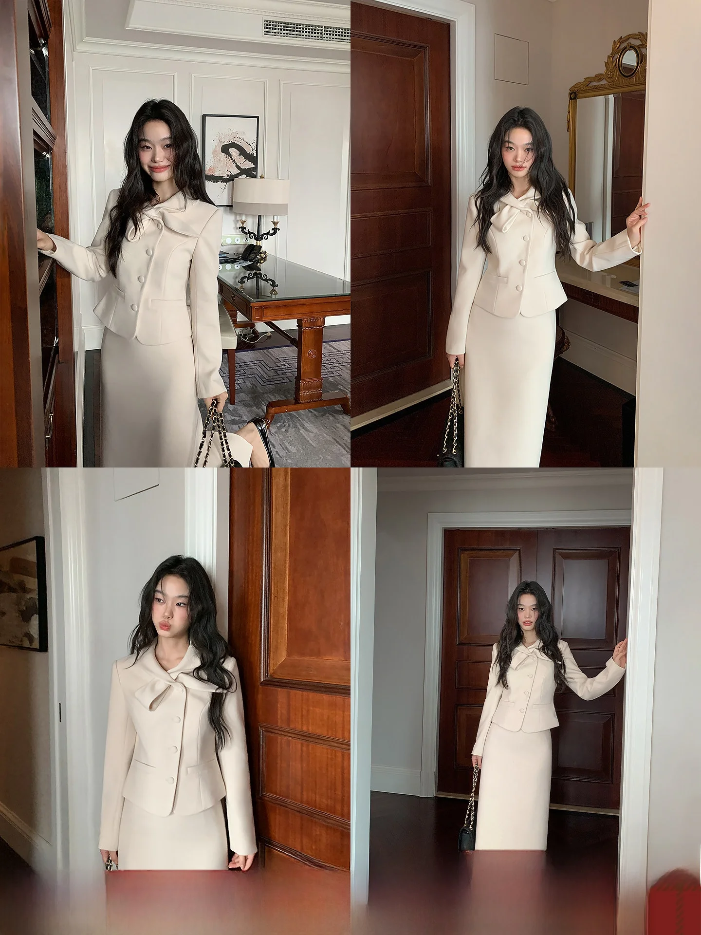 

Ele Small Fraance Sle Set with Jaet And f Skirt by LuJianXi for Women Spring Autumn Season High Waist Design