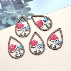 10pcs Hollow Waterdrop Wood Mushrooms Charms Vintage Earring Pendant Making Diy Wooden Keychain Charms For Jewelry Findings