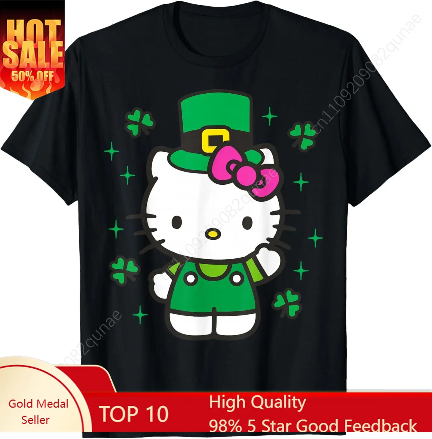 

Hello Kitty St. Patrick's Day Adorable Leprechanun Suit T-Shirt Woman Tshirt Female Short-sleeved