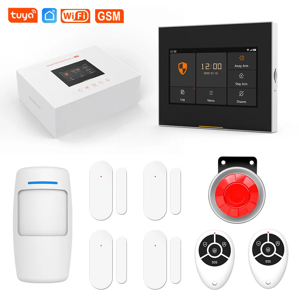 2023 Tuya Wireless Touch GSM WIFI Home Security Smart Alarm System Kit With PIR Motion Sensor Door Sensor