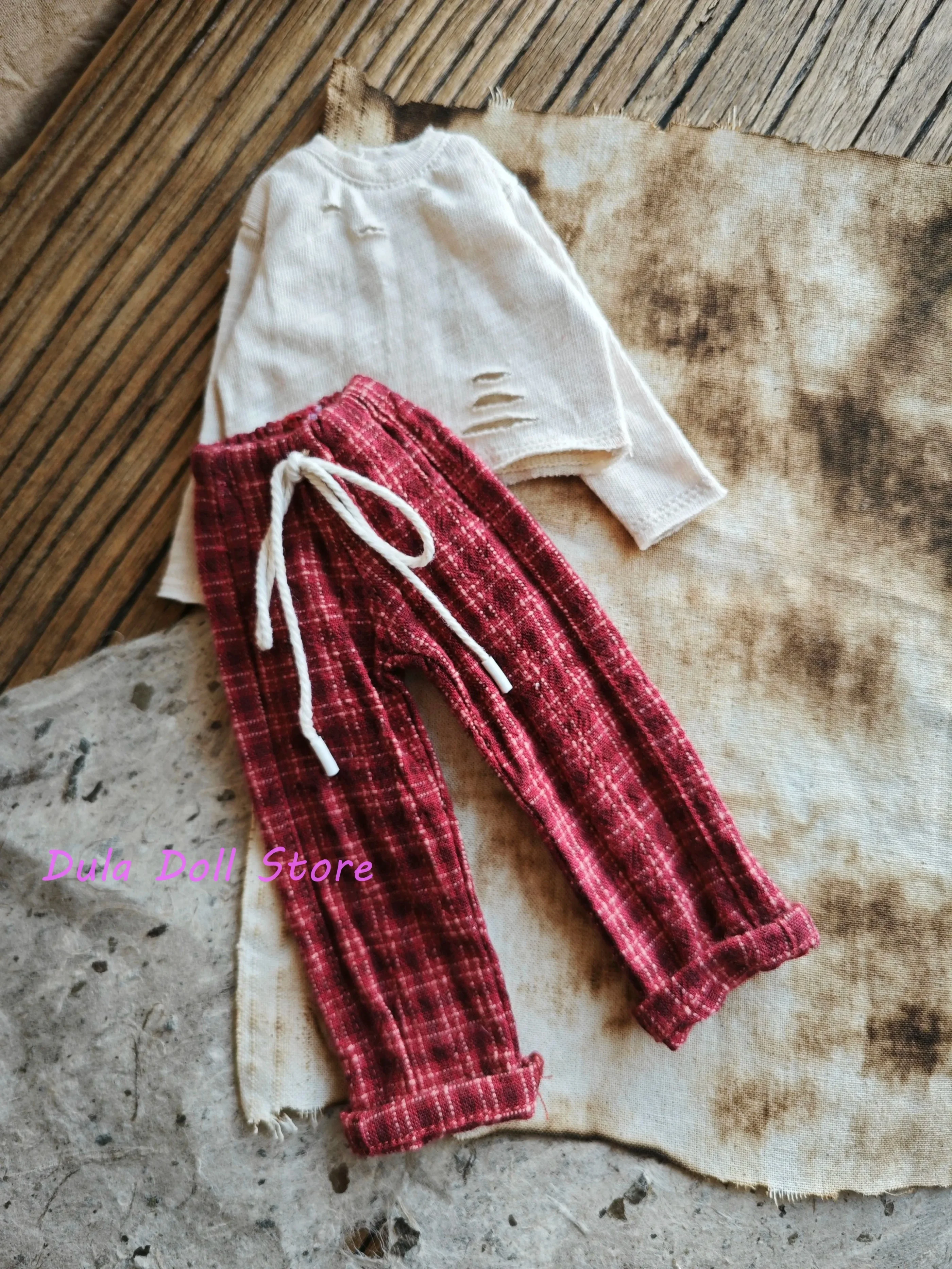 Dula Doll Clothes Striped Pants + Distressed T-Shirt Set for Blythe Landoudou Landazz OB24 OB22 Licca 1/6 Doll