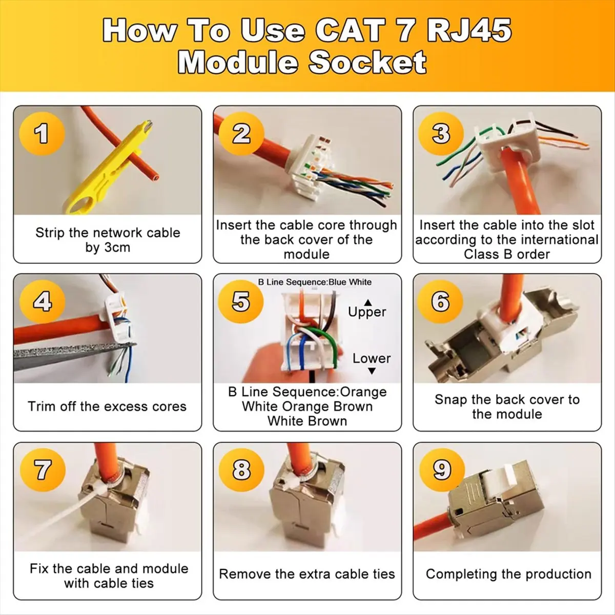 (ABGQ) CAT7 for Keystone RJ45 Module Socket LAN Cable 10 Gbit/S to 1000 MHz AWG 22-24 L for Patch Panel and Network Socket