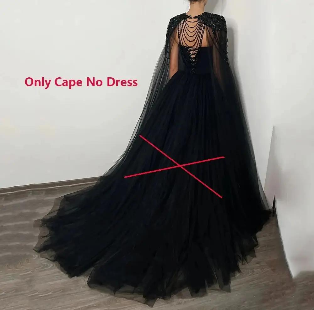 Aileen High Quality Beading Cape for Gothic Wedding Dress Black Bride Dress Cloak Custom Color No Dress No Dress customized