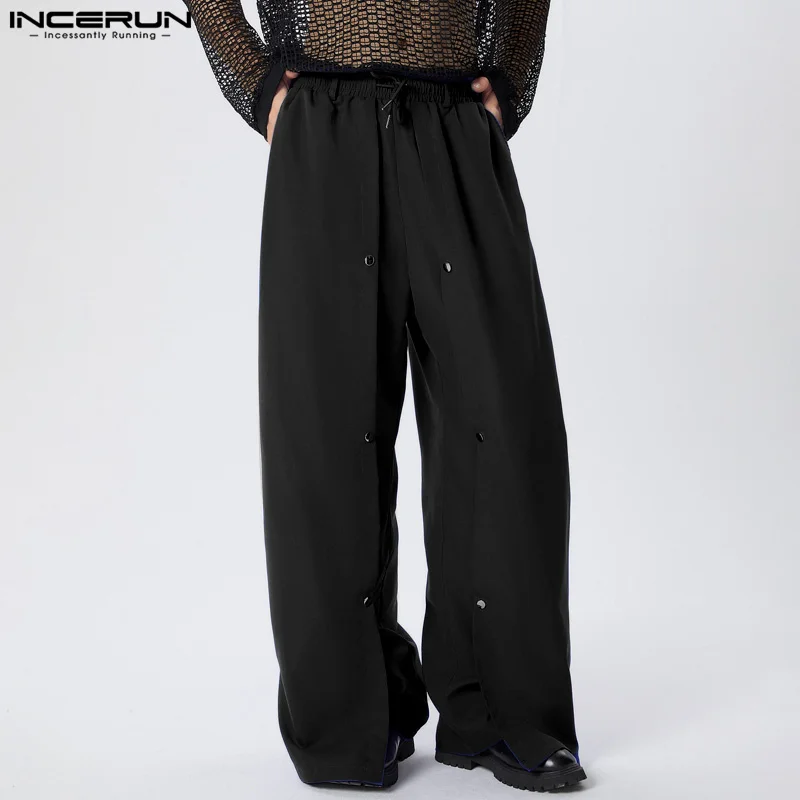 INCERUN 2024 American Style Fashion Trousers Men Deconstruct Design Wide Leg Pants Streetwear Solid Straight Leg Pantalons S-5XL