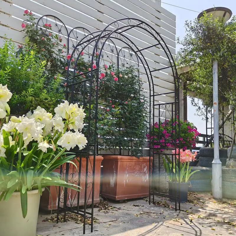 قوس حديقة معدني مقاس 59 بوصة × 17.7 بوصة × 90.6 بوصة يدعم نباتات التسلق قوس وردي خارجي أسود #3