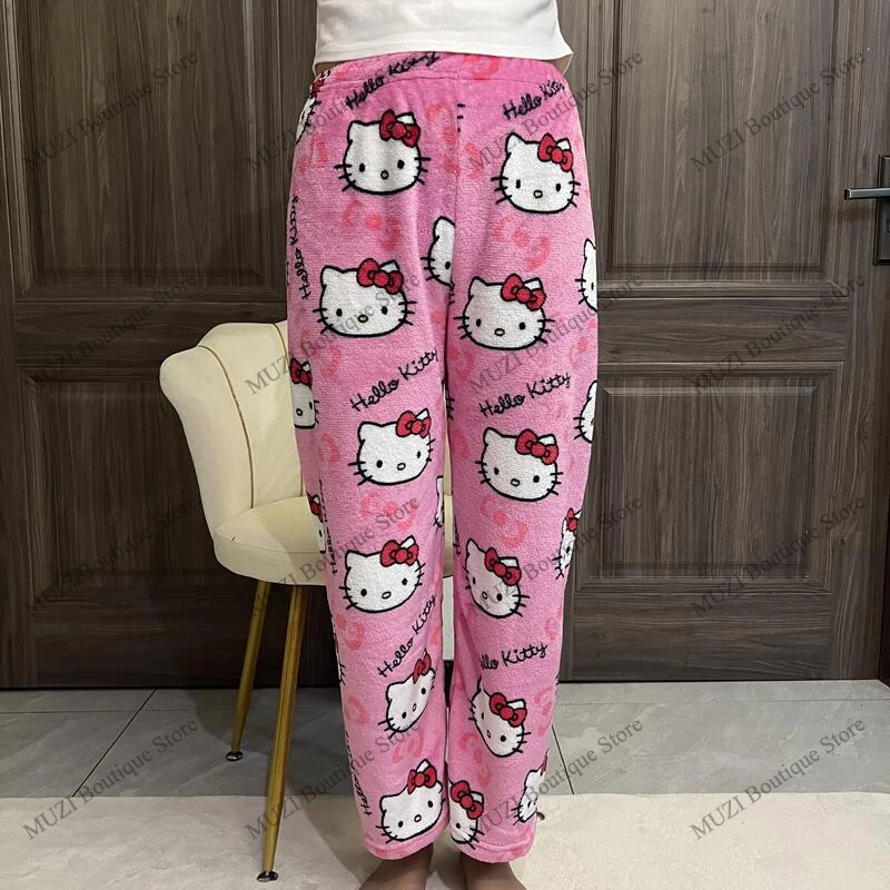 Halloween Sanrio Hello Kitty Pajama Pants Cartoon Soft Fabric Warm Fashion Women Home Pants Kawaii Girls Trousers Holiday Gifts