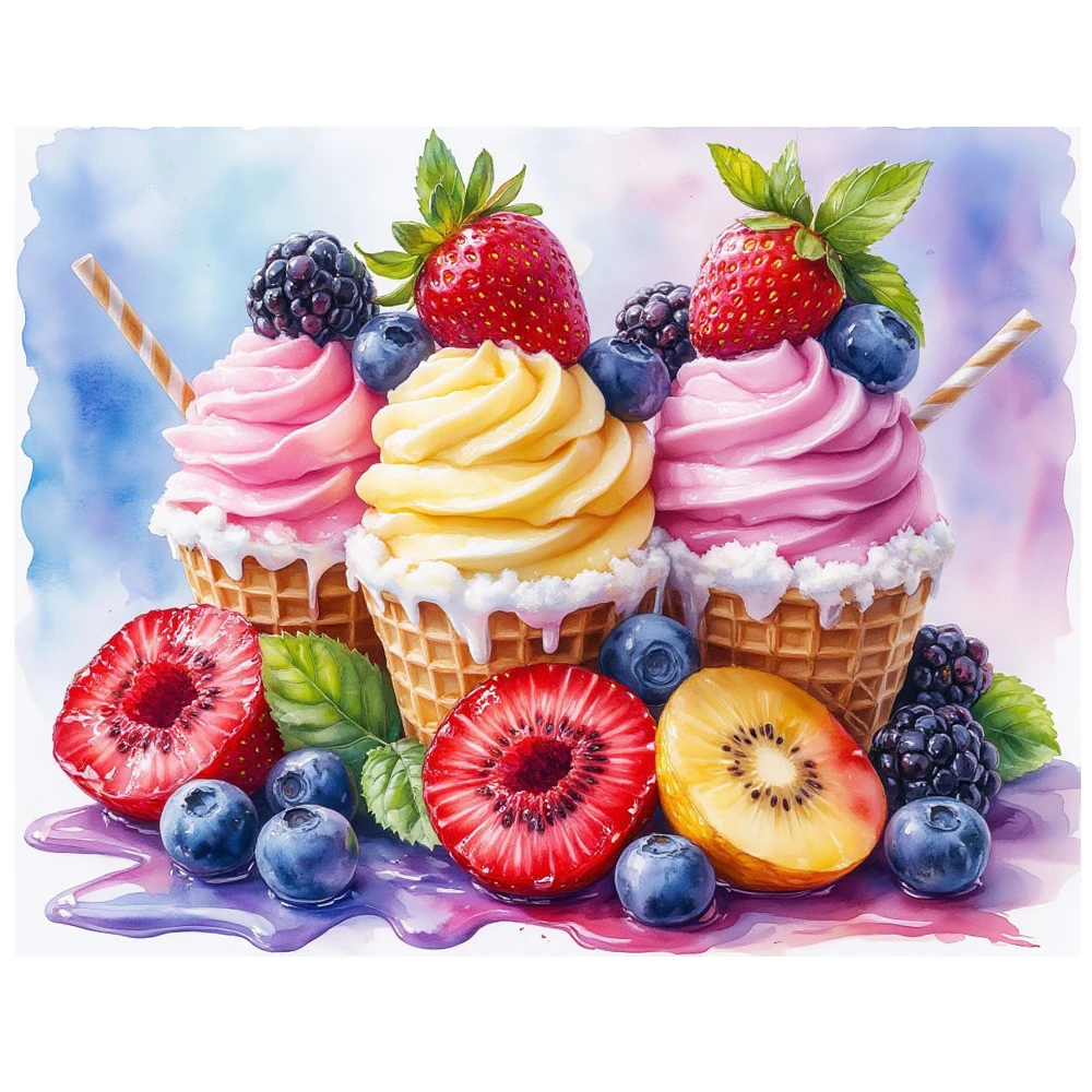 DIY mosaico de diamantes cono dulce helado fruta pintura de diamante recién llegado arte de postre bordado regalos decoración del hogar