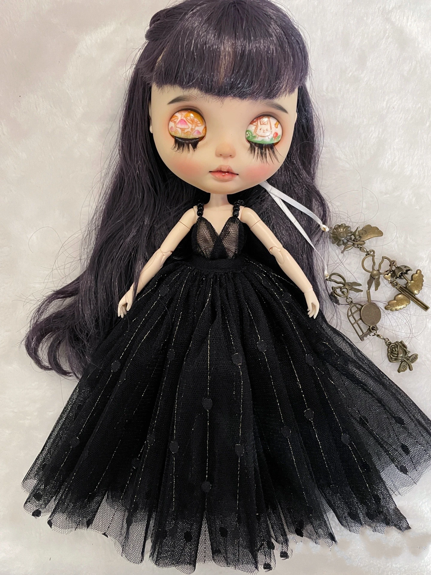 

BJD Blythe Clothes Black mesh lace dress skirt 1/6 30cm Dolls (Fit for Pullip,Ob24, Licca)