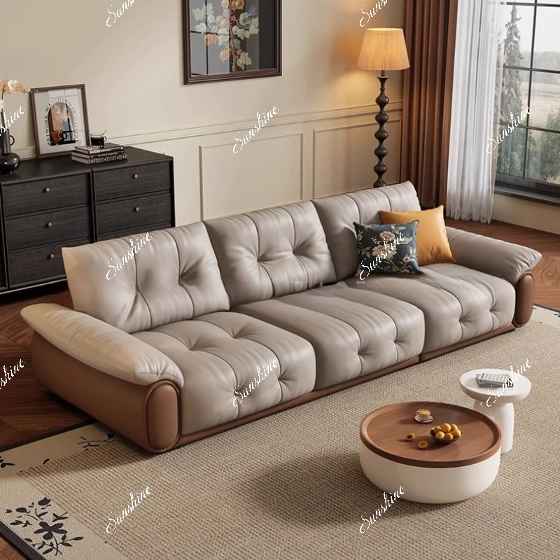 

Кожаный диван, гостиная, итальянский ретро кремовый стиль, прямой ряд, маленькая квартира, три человека