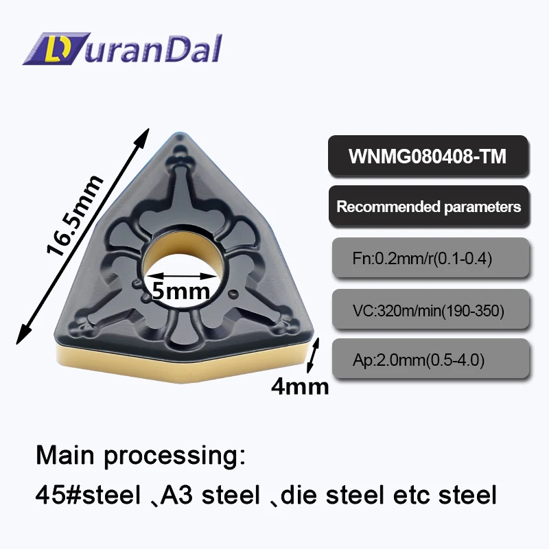 CNC Lathe Inserts WNMG080408-TM Indexable Turning Tools Cutter Tools Double Color WNMG Durable Carbide Inserts for Steel