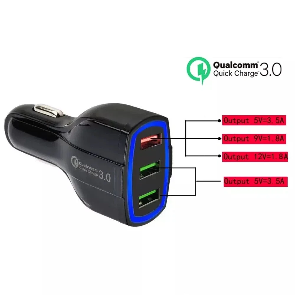 

3USB Car Charger 3.0 QC3.0 Fast Charging 3 Ports 7A 35W Quick Car Charger Adapter For iPhone 17 16 P Universal Phone Car Charger