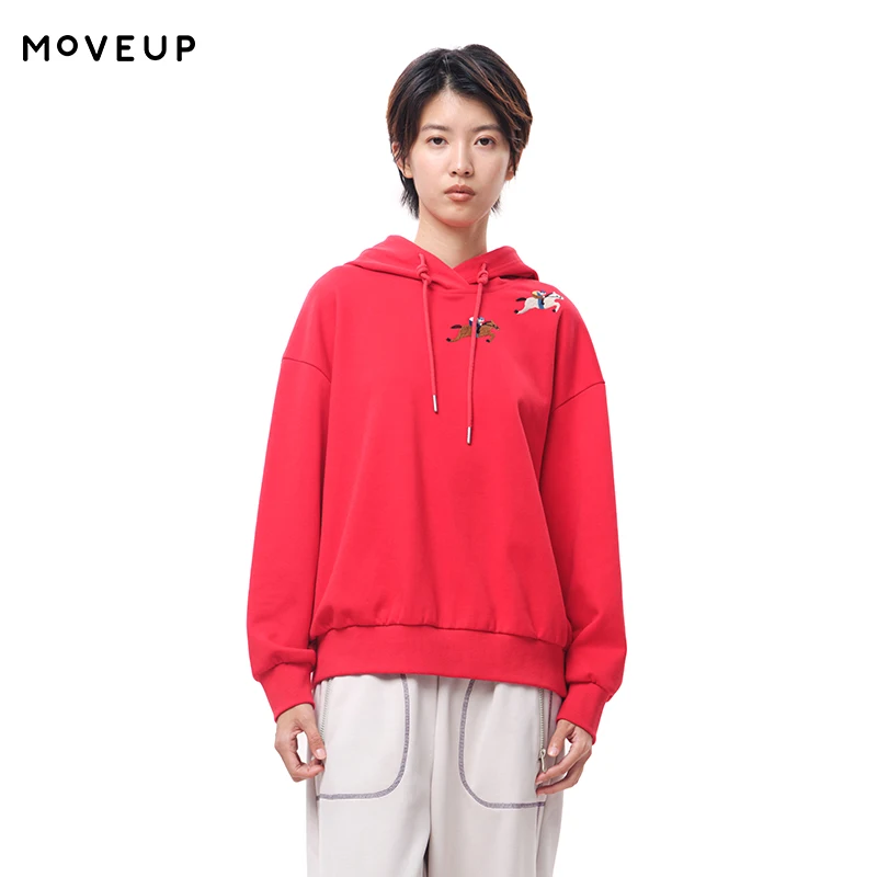MOVEUP Minimalist Long Sleeved Hoodie Winter Riding Embroidered Drop Sleeves Casual Commuting Pullover For Women 3EWD11480
