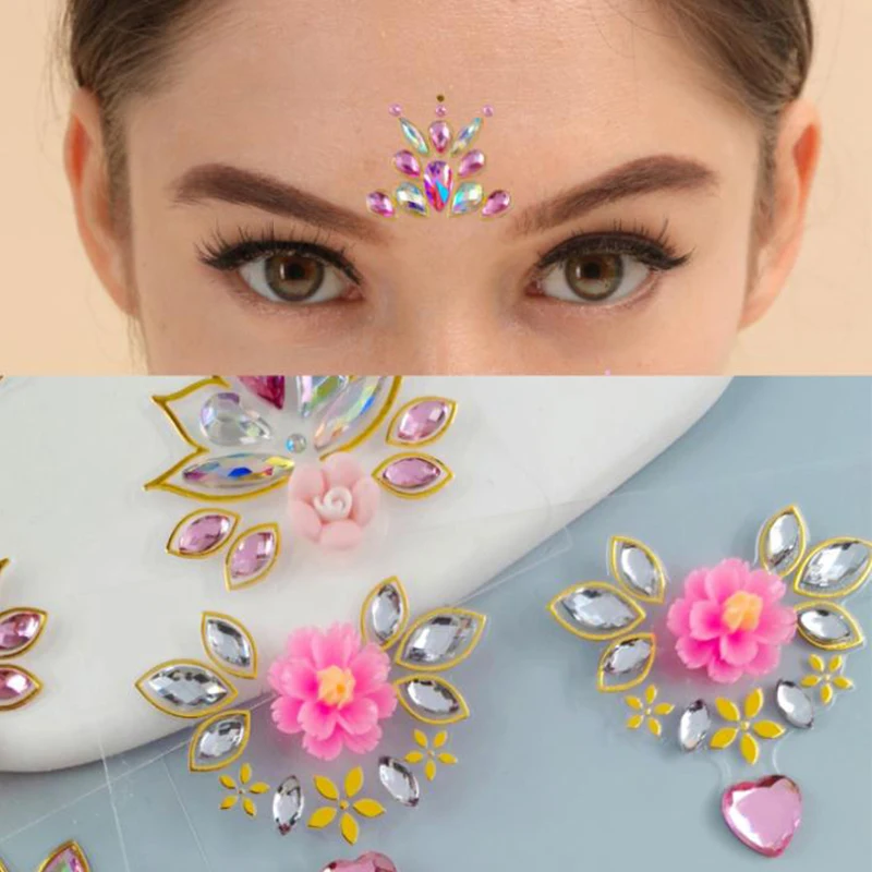 3D Rhinestone Bright Face Stickers For Festival Glitter Makeup Jewelry Sticker On Face Crystals Gems Jewels Diamonds Decoration