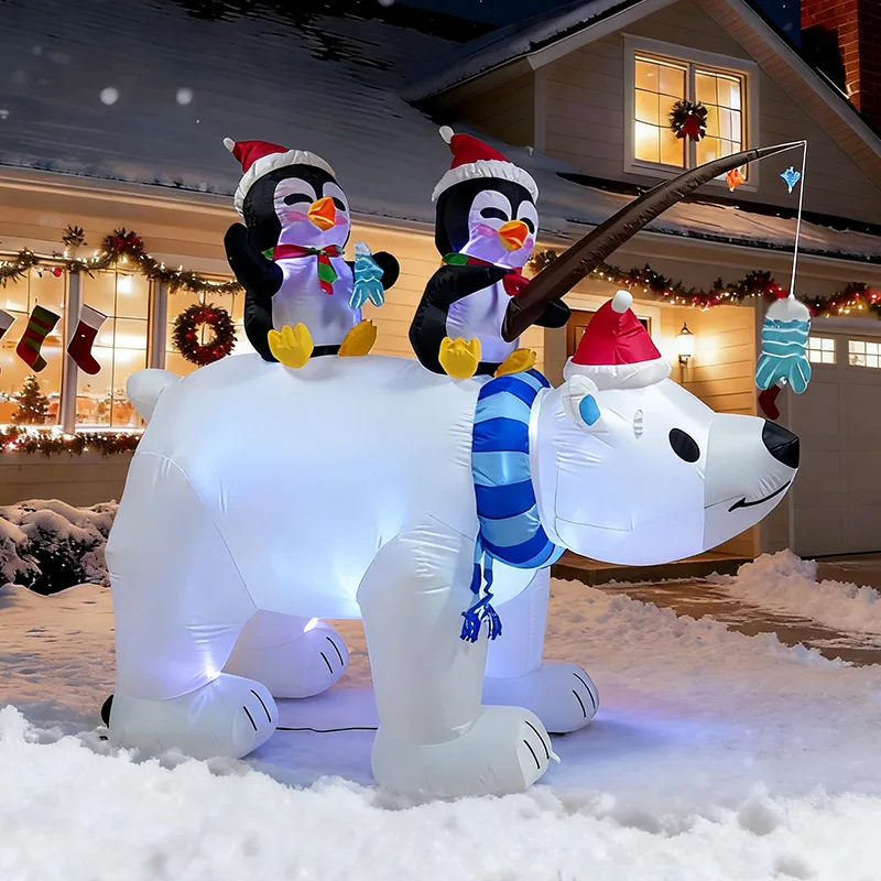 2025 NEW Inflatable Christmas Decorations 2.1M Polar Bear Penguin Fishing Outdoor Fun Decorations Inflatable Toys
