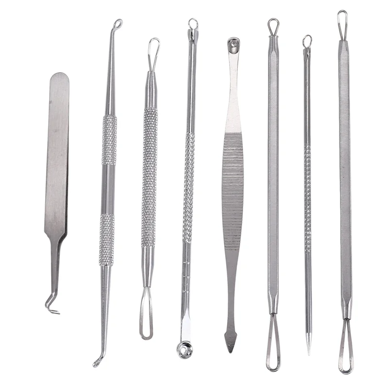 전문 블랙 헤드 리무버 도구 키트 스테인레스 스틸 블랙 헤드 여드름 코메돈 여드름 흠집 추출기 미용 도구